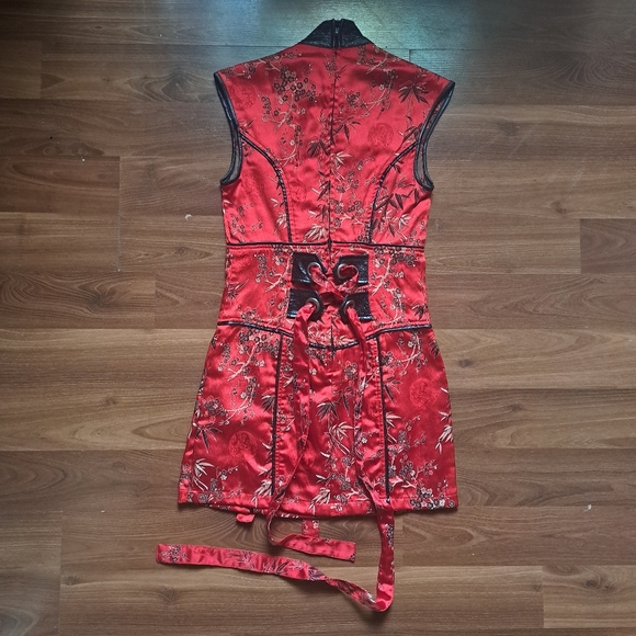 Lip Service Rare Vintage Cult RED Satin Geisha costume sexy Mini Fetish Dress - Picture 5 of 8
